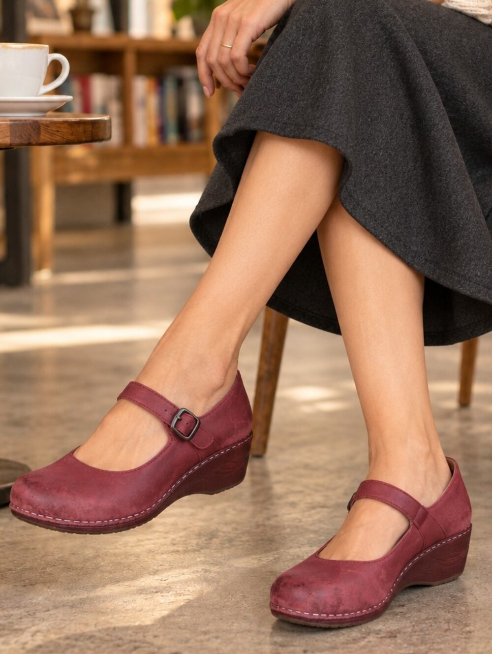 Dansko Burgundy Leather Marla Mary Jane Wedge Comfort Shoes Size 40 US 9.5-10